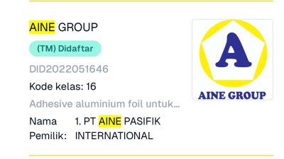 AINE GROUP di Bawah Naungan PT. API Resmi Terdaftar di HAKI sebagai Merek Terkenal Dunia